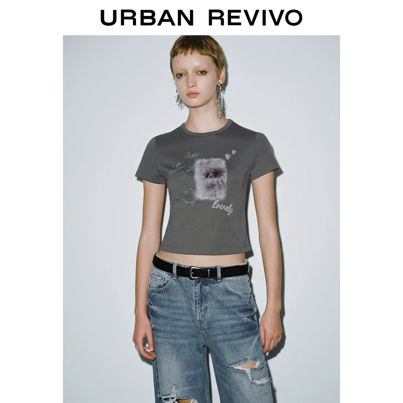 UR2025夏季新款女装时尚趣味撞色印花圆领短袖T恤UYV450101