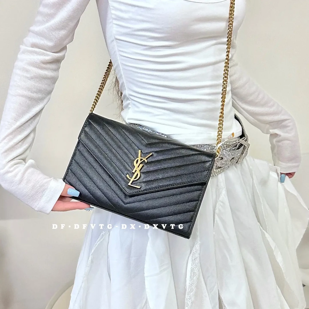 95新 YSL/圣罗兰 ysl黑金信封斜挎包K