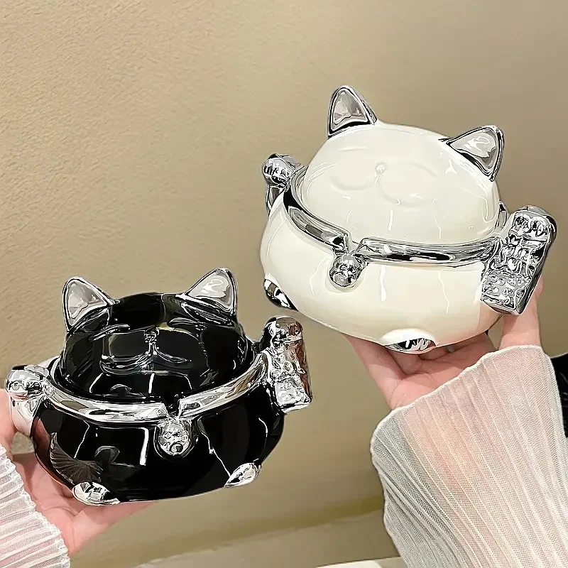 创意个性客厅家用新款招财猫轻奢防飞灰办公室烟缸高级感氛围D601