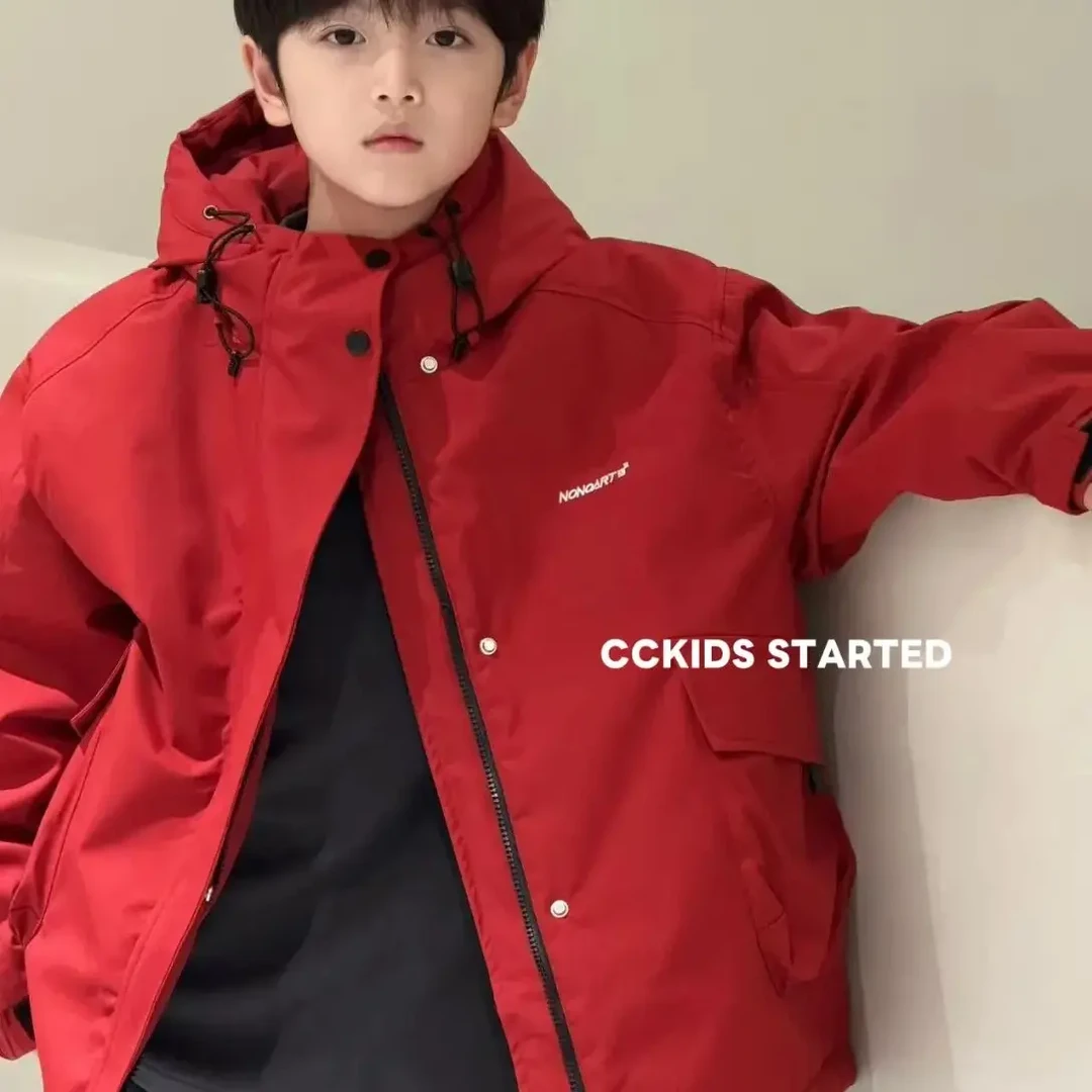 儿童秋冬夹棉防风防水加厚冲锋衣外套