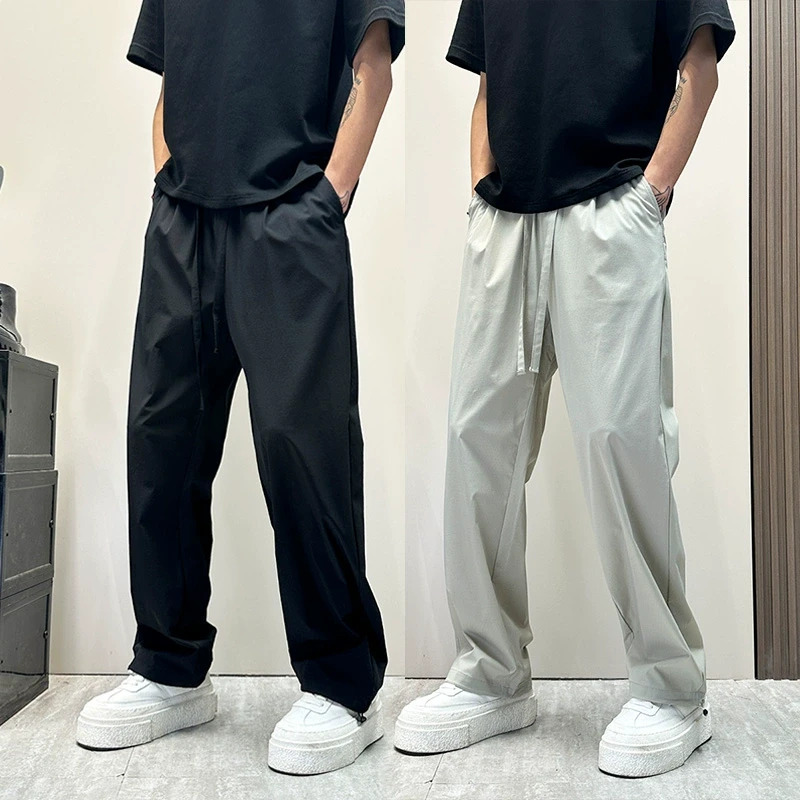 网眼透气空调裤男夏薄款宽松直筒休闲裤2025新款纯色松紧腰男裤子