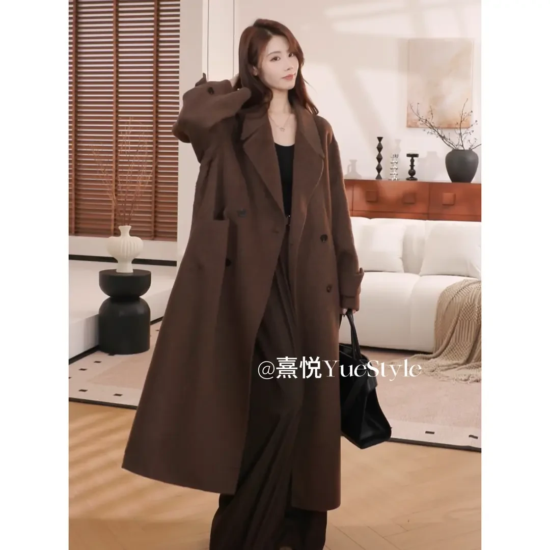 熹悦/苏黎世的冬-秋冬欧韩版宽松廓型慵懒高定双面绵羊毛大衣外套