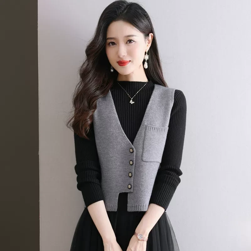 针织毛线马甲女背心名媛气质2024新款配裙子坎肩叠穿短款毛衣马夹