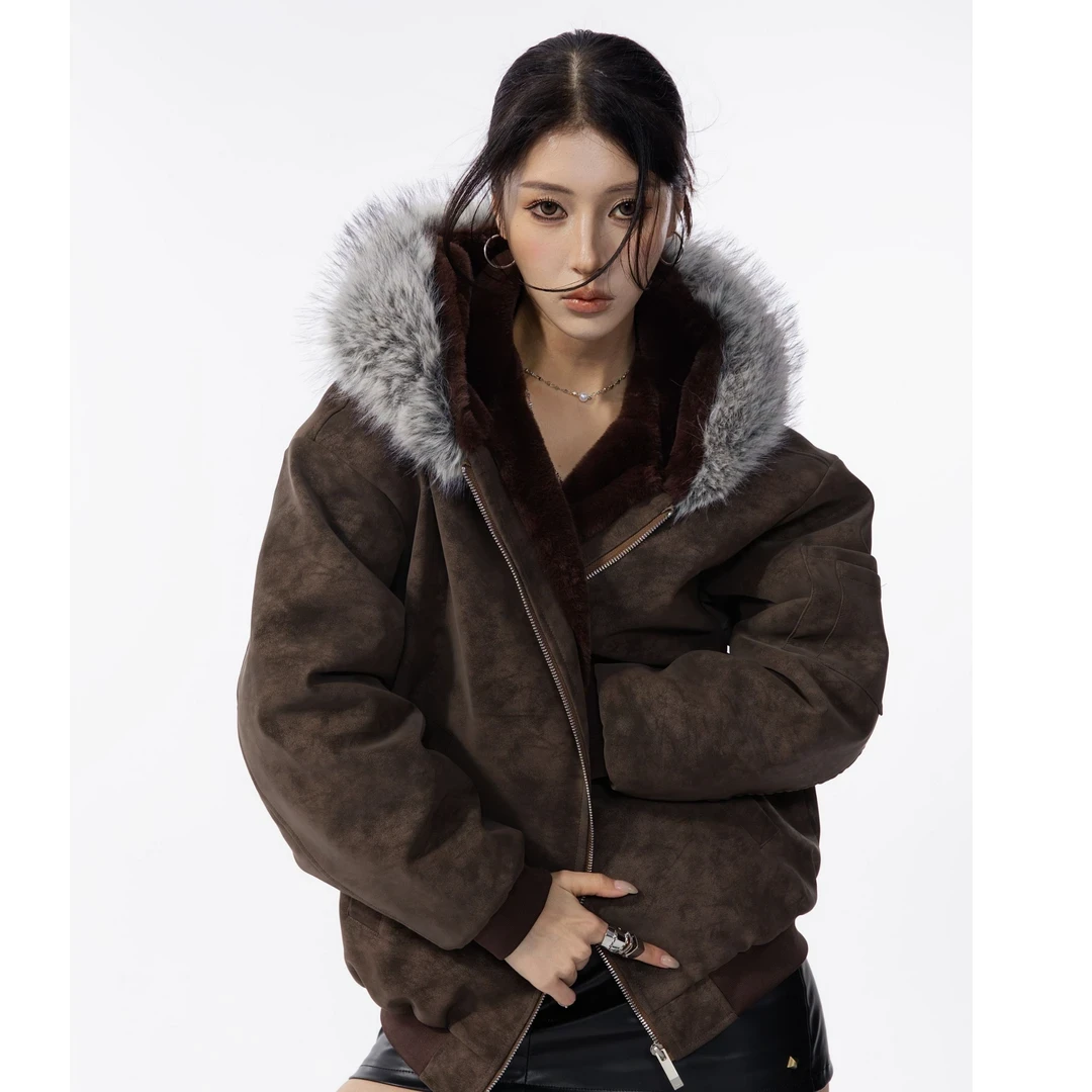 【可拆卸毛领座山雕外套】加绒加厚款防水休闲韩版棉服男女同款