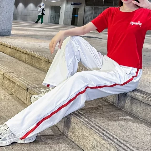 冰丝裤子女士休闲长裤2025新款夏季薄款速干宽松直筒阔腿运动裤