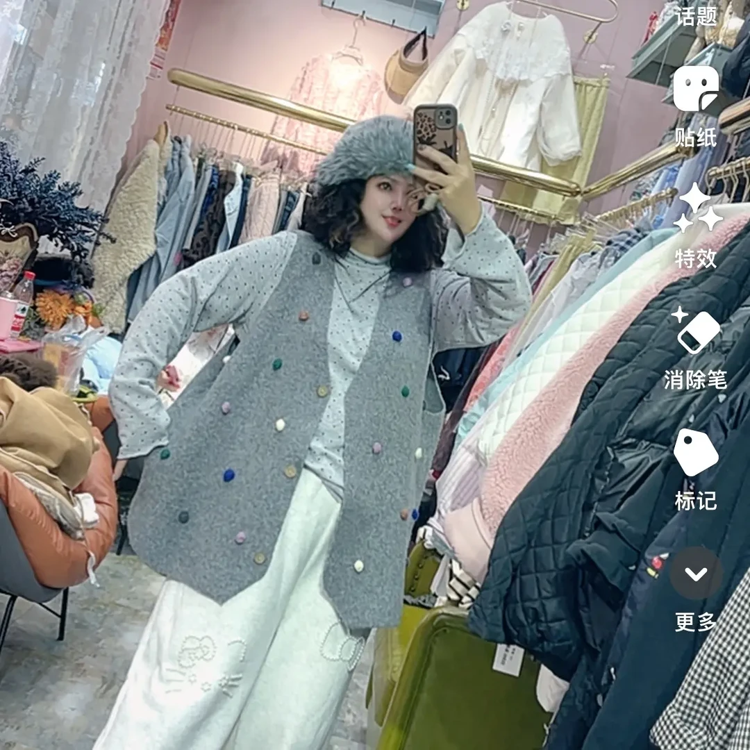 新款休闲宽松针织球球马甲时尚百搭