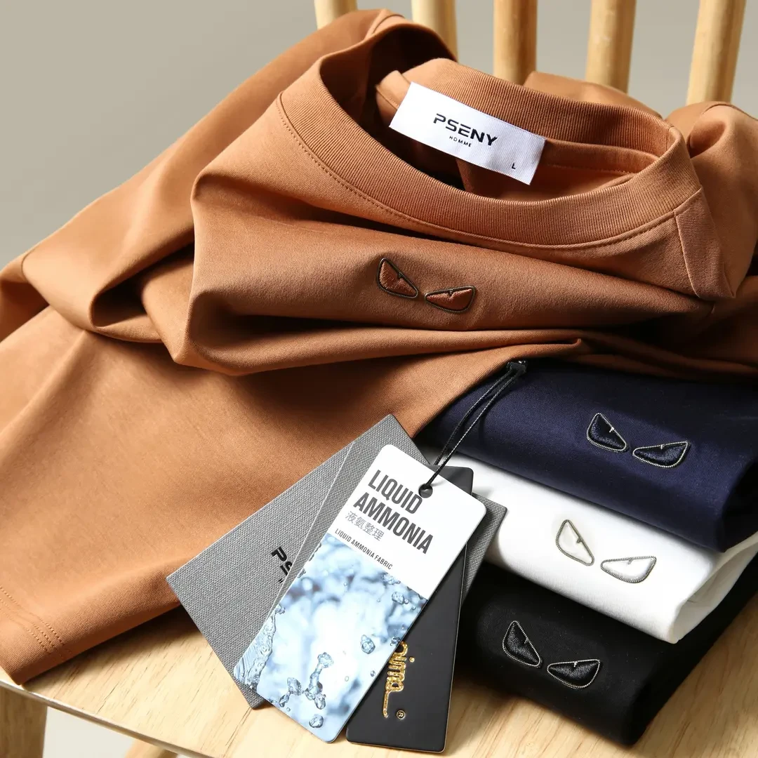 2323轻奢体感恶魔眼液氨丝光匹马棉夏季情侣圆领休闲短袖男士T恤