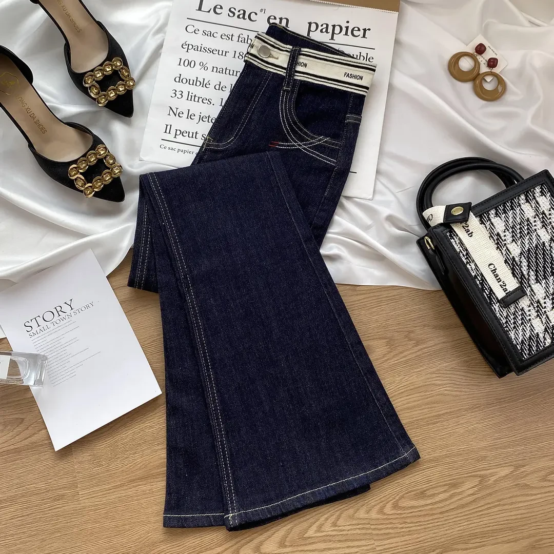 丹宁蓝微喇牛仔裤女夏季2025新款爆款高腰修身显瘦弹力马蹄喇叭裤