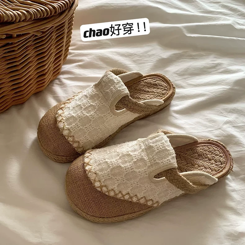 国风东方韵味~INS新中式素雅包头半拖鞋女夏渔夫鞋百搭懒人凉拖鞋