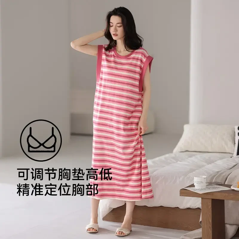 睡裙夏季女款2025夏季新款大码薄款简约背心带胸垫可外穿吊带睡衣