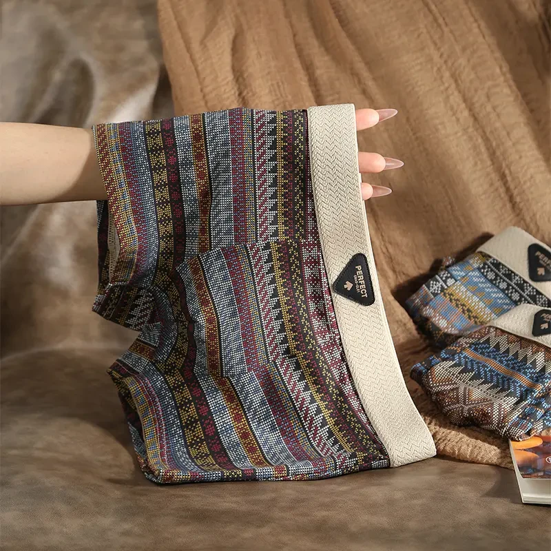 中式民族风内裤男士棉质透气平角裤潮流四角裤男生印花短裤头男款