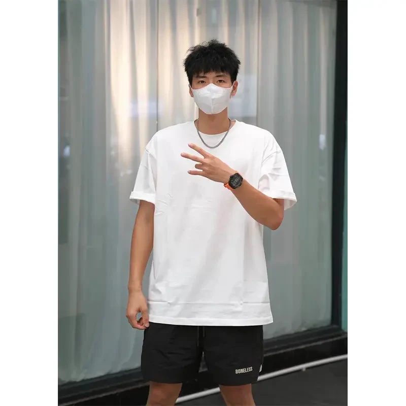 白色美式复古纯棉T恤男生高级感休闲穿搭夏季短袖简约重磅半袖