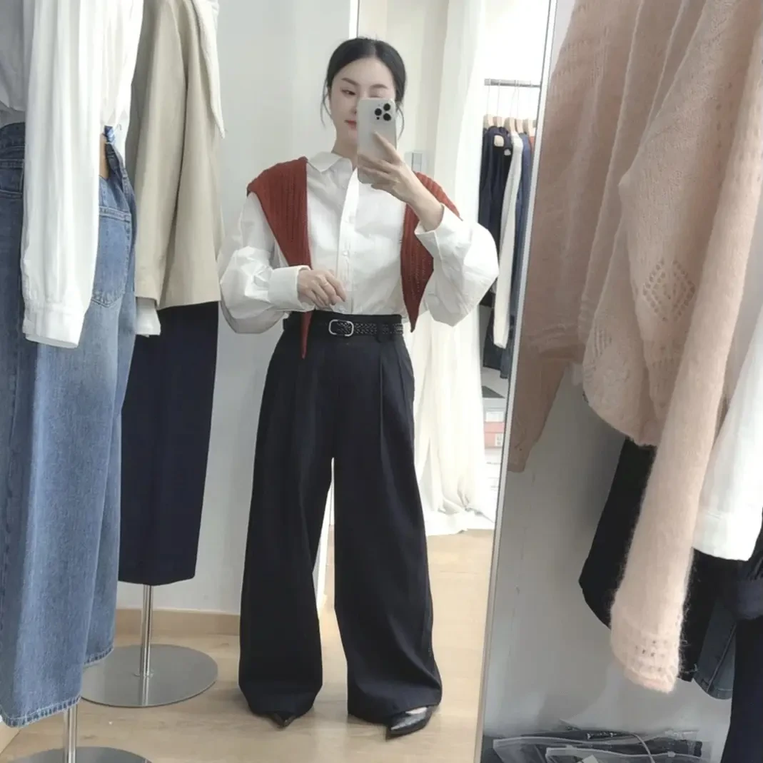 CHEN CHEN  秋季复古百搭阔腿裤女高级设计感垂感休闲长裤