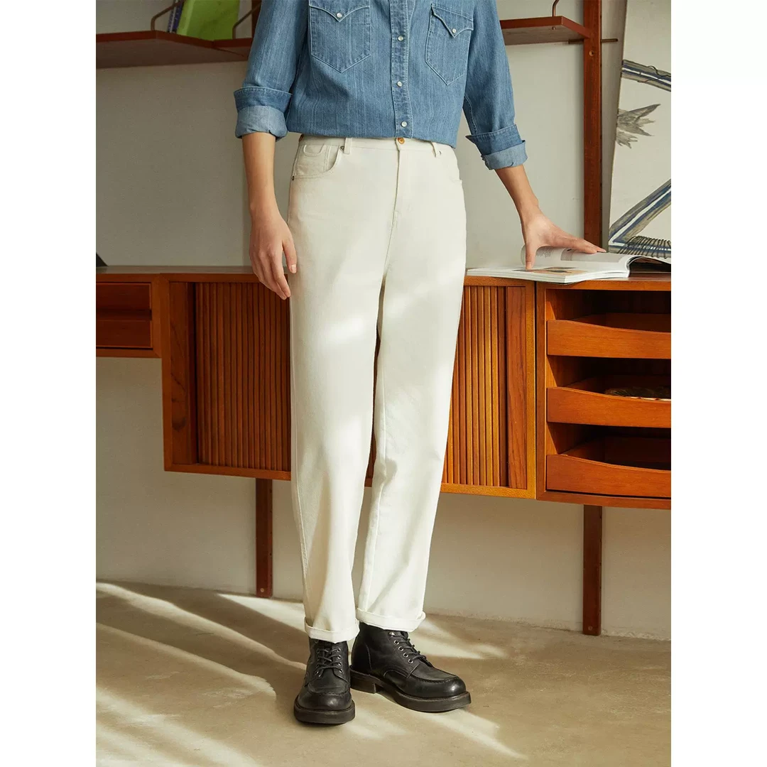 knighttom轻复古棉混纺长九分小直筒休闲西裤女中性风小个子5031