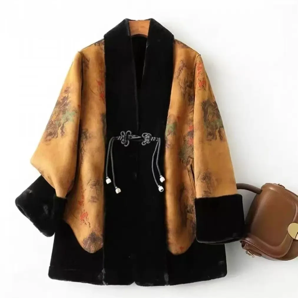 妈妈秋冬装外套加厚女洋气新中式中老年双面穿外套大衣新款长款