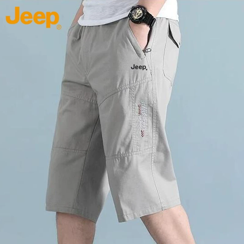 Jeep吉普休闲短裤男士2025夏季薄款运动七分裤纯棉宽松直筒裤子男