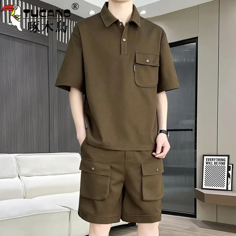 TUCANO/啄木鳥男士夏季套装潮流帅气宽松短袖衬衫两件套潮牌穿搭