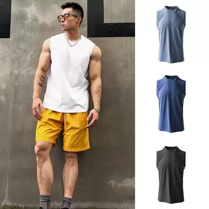 高街痞潮！微孔透气速干排汗高弹夏季男时尚运动训练无袖背心T恤