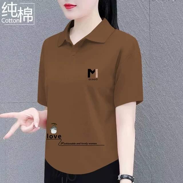 纯棉翻领短袖t恤女夏季新款休闲百搭宽松显瘦时尚洋气polo领上衣