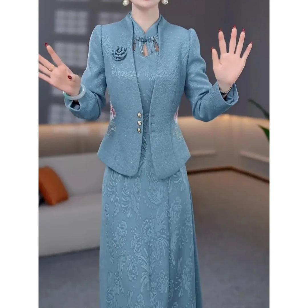 新中式国风覆古套装连衣裙女2025秋季新款时尚气质显瘦两件套裙子