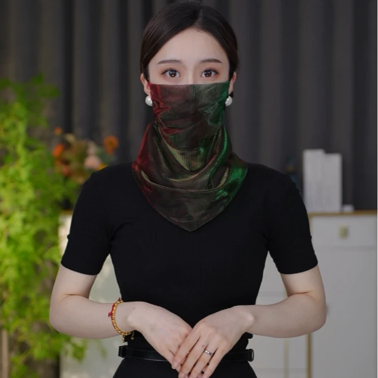 蕉宠【炫彩磁扣面纱】新款夏季韩版防晒面纱炫彩挂珠多功能围巾丝巾