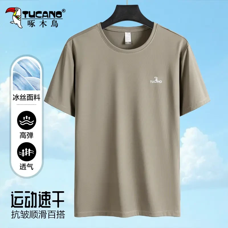 TUCANO/啄木鳥男士冰丝短袖T恤夏季爸爸夏装圆领速干体恤运动衣服