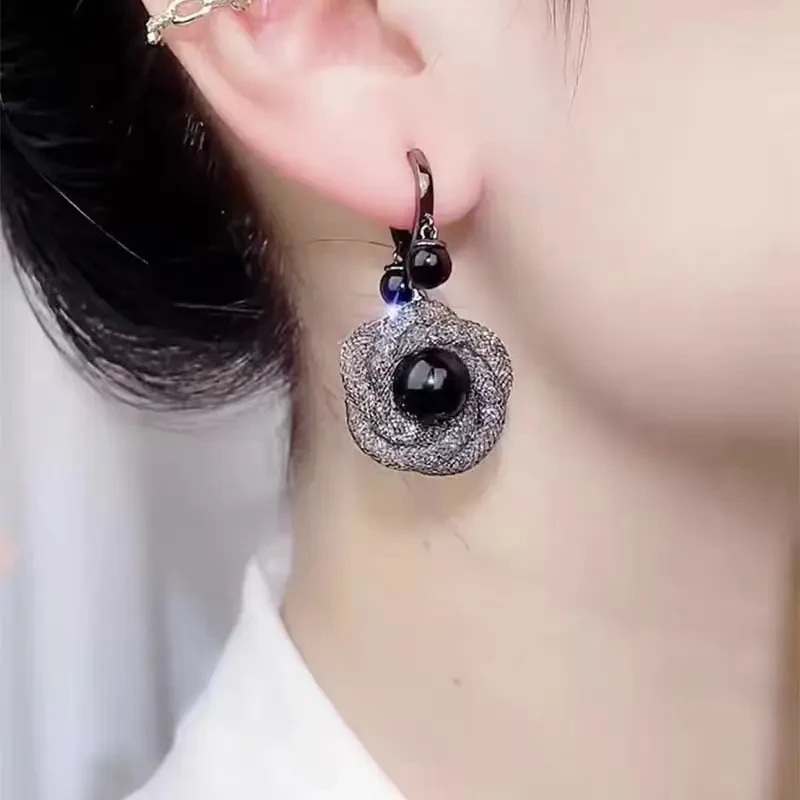 铜合金耳饰 醉美人【黑枚】重工黑色花朵气质复古时尚百搭耳环轻奢