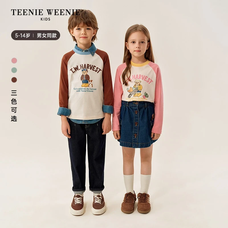 TeenieWeenie Kids小熊童装秋季印花撞色插肩长袖T恤TKLA257789H