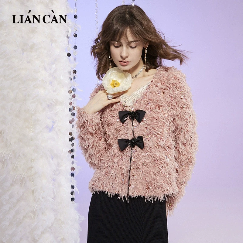 莲灿2024春季新商场同款波西米亚风蝴蝶结装饰珠花织衫71AN432003