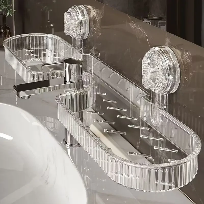 壁挂免打孔吸盘洗漱台置物架卫生间浴室镜前洗手池水龙头收纳挂架