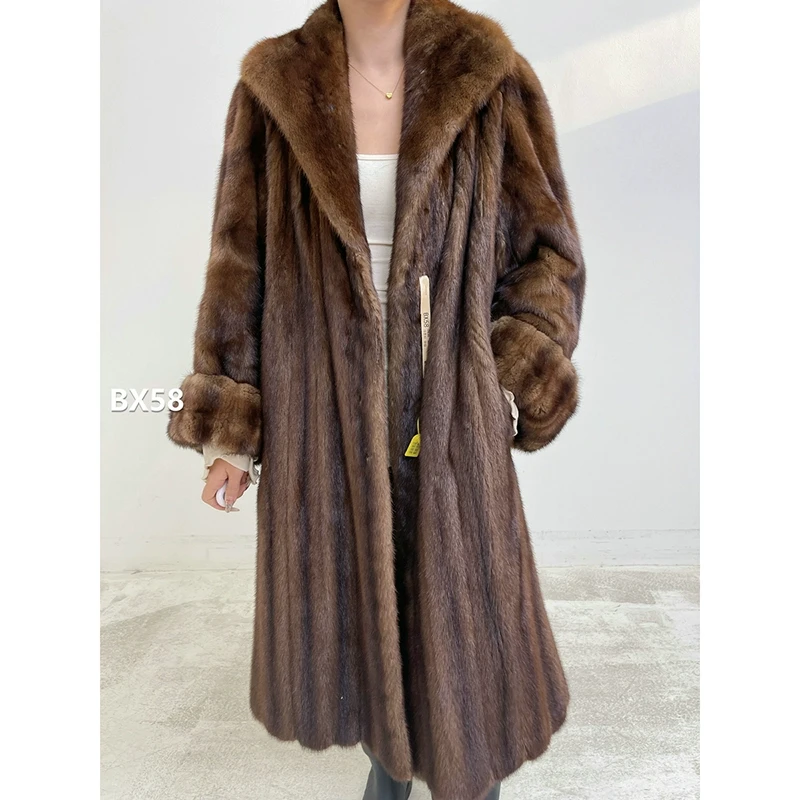 【BX58】2XL码 冷茶棕超长款全抽貂皮大衣（肩44胸118衣109袖61）