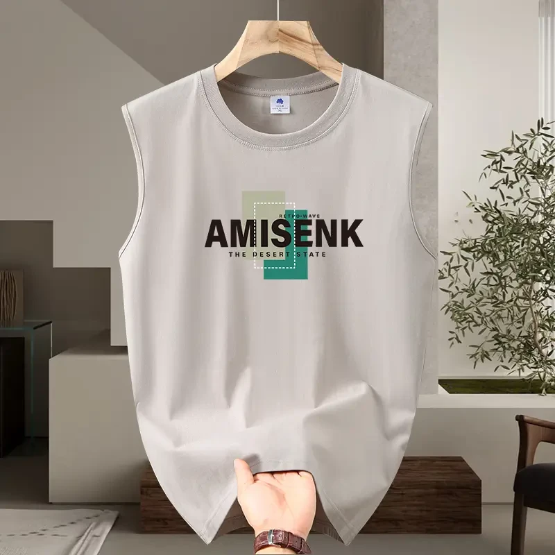 夏季新款男士背心透气潮流休闲运动健身坎肩纯棉宽松圆领无袖T恤