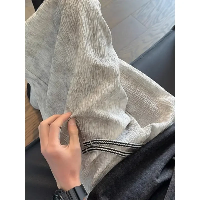 扎染肌理感冰丝裤子男款潮牌高级感速干阔腿裤夏季慵懒松弛感长裤