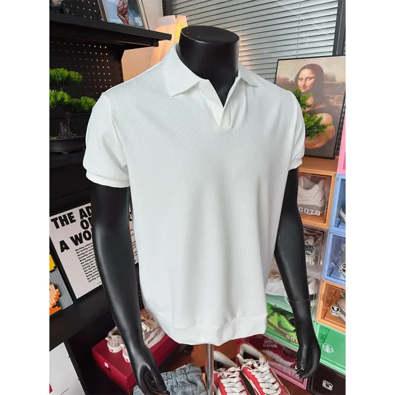 美式海鸥领针织正肩短袖男夏季cleanfit简约T恤老钱风高级感半袖