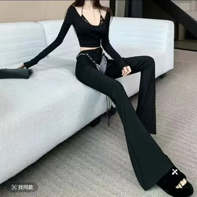 秋冬设计轻奢高腰微喇修身垂感时尚通用直筒裤西装长裤