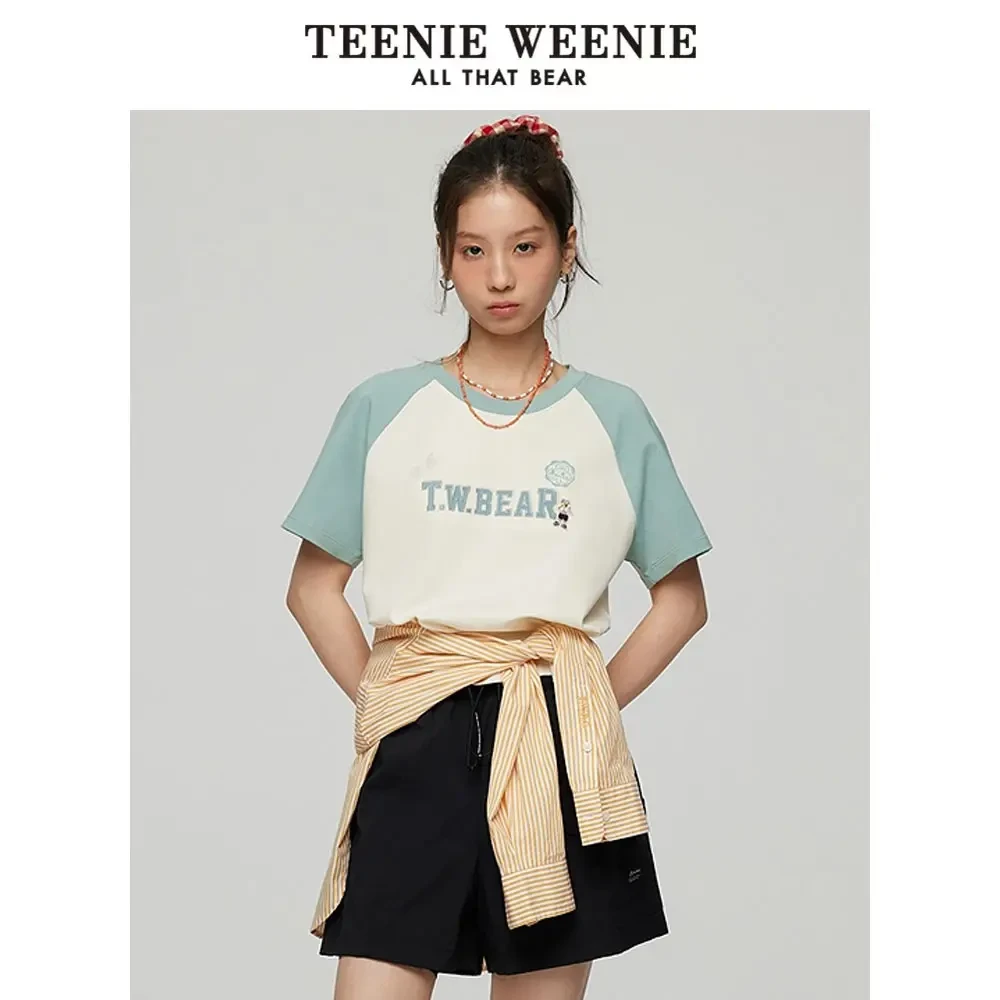Teenie Weenie小熊圆领T恤25简约时尚撞色插肩袖短袖TTRA252308T