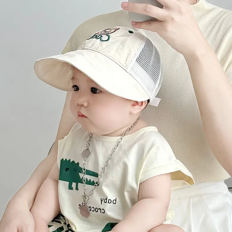 宝宝帽子夏季薄款婴儿小熊男童网眼太阳帽女童夏天透气遮阳帽