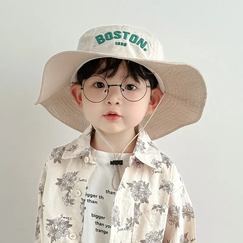 儿童帽子大帽檐渔夫帽春秋季薄款速干夏天男女童遮阳防晒宝宝盆帽