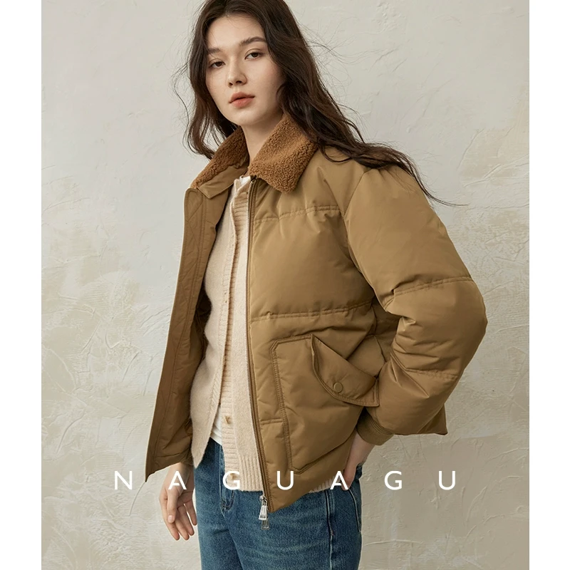 南瓜谷【杏仁软包】菁选U质大朵90白鸭绒 翻毛领直筒羽绒服