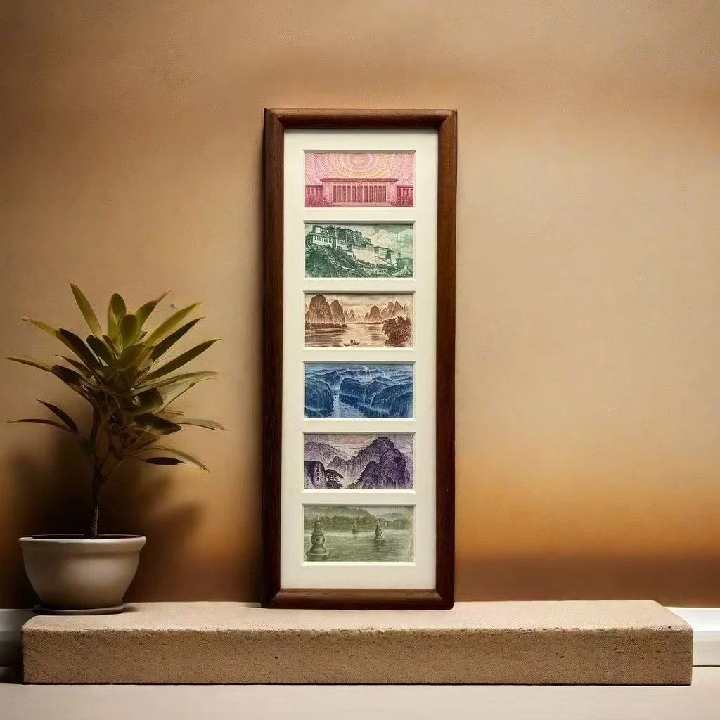 山水画相框摆台桌面摆件钱币人民币装饰吉祥如意个人用品