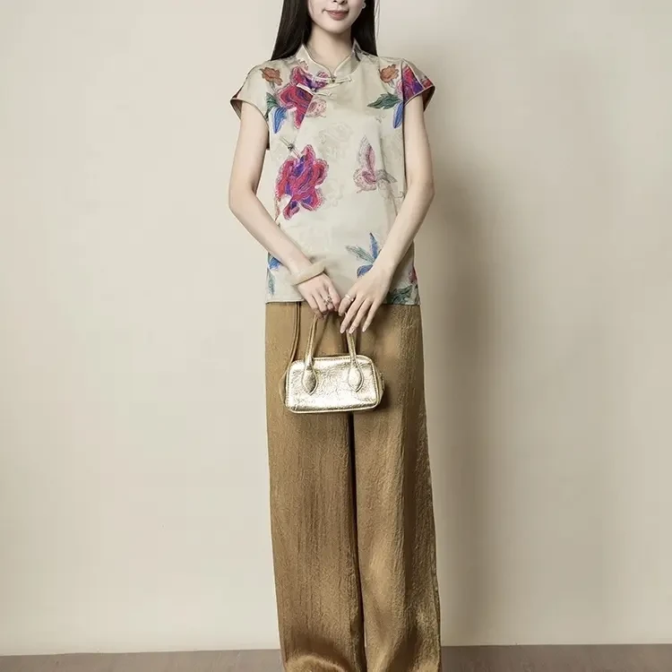 夏季爆款宽松百搭立体提花旗袍款衬衫