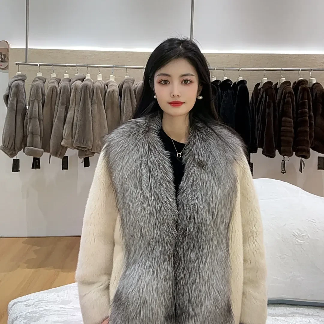 立领中长全抽刀女士草外套时尚百搭秋冬款