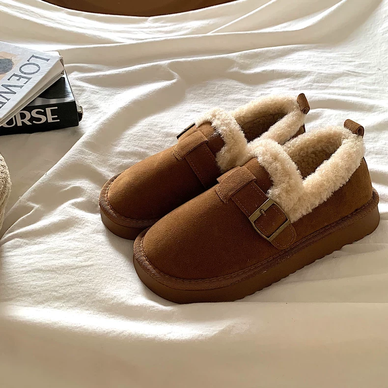 暖乎乎~ins韩国百搭小众加绒勃肯鞋女冬季复古保暖乐福鞋棉鞋女