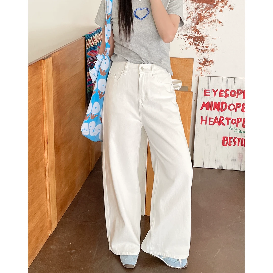 【现现专场】大码女装夏高腰显瘦白色牛仔裤2025新款休闲直筒阔腿裤