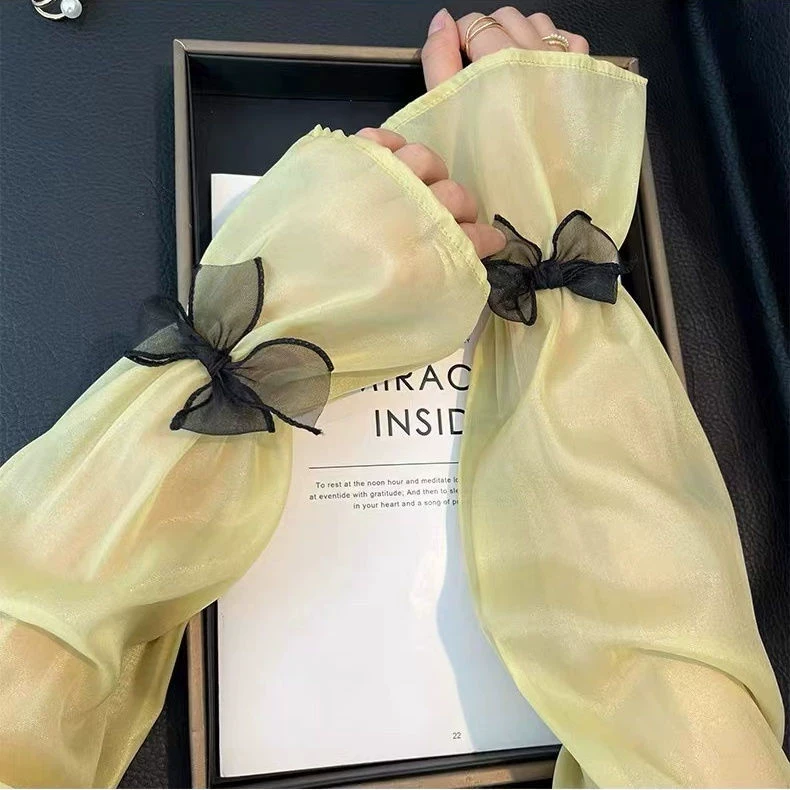 冰丝防晒袖套女2025新款蝴蝶结夏季手袖防紫外线手套宽仙女风冰袖