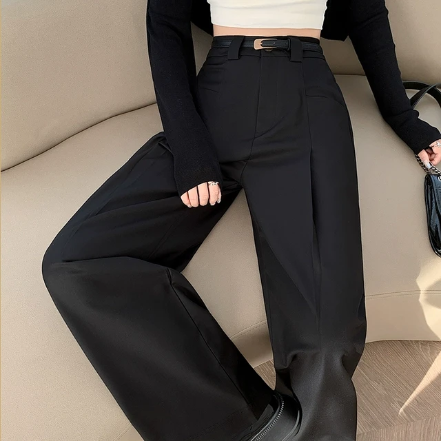 高级感灰色西装裤女春秋2025新款直筒宽松显瘦垂感拖地窄版阔腿裤