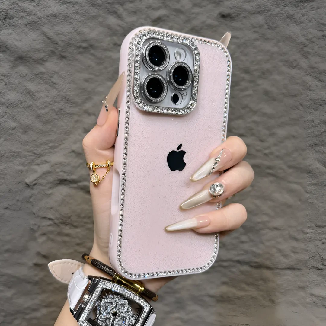 全包边镶钻闪粉适用苹果16promax手机壳15pro时尚14个性13/12网红