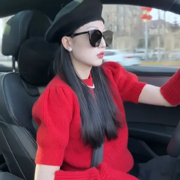 时尚设计感新年红色毛衣女可拆袖套秋冬季设计感小众爆款流行针织