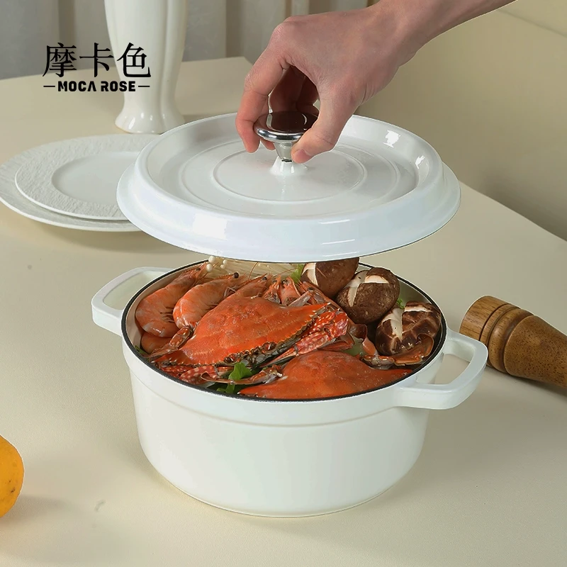 摩卡色奶油风珐琅锅铸铁锅家用送礼乔迁礼物炖锅炖盅砂锅汤锅煮锅