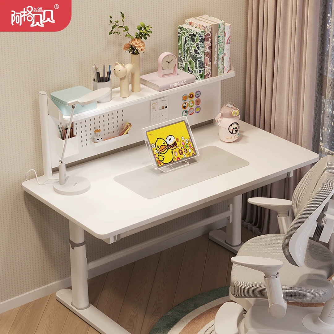 阿格贝贝学生专用书桌儿童学习桌家用实木大白桌写字桌可升降课桌